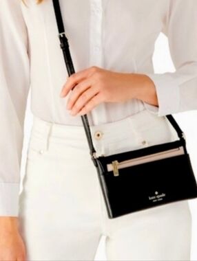 kate spade Black Leather Wristlet with Cream Zip Pouch